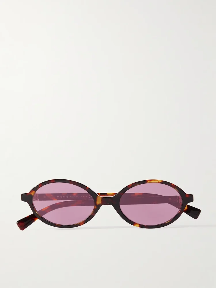 Miu Miu Oval-Frame Tortoiseshell Acetate Sunglasses