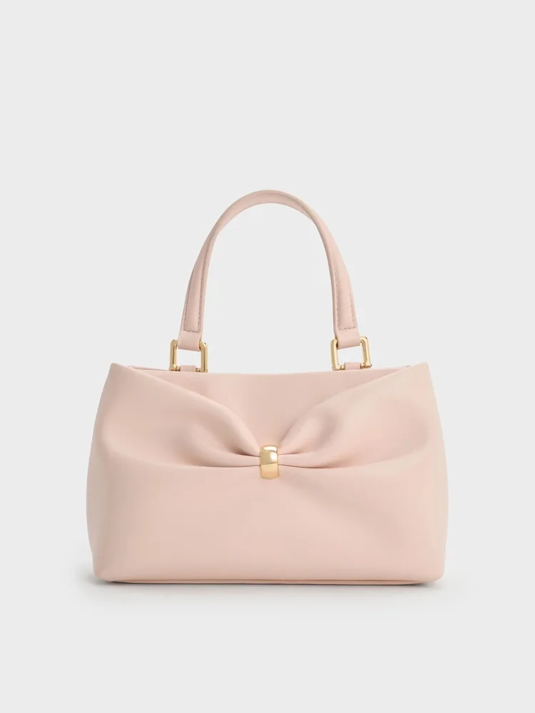 Halsey Ruched Top Handle Bag, Soft Pink