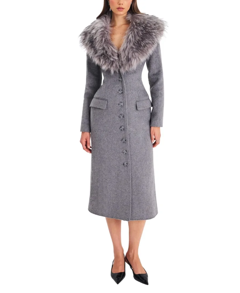 Faye Wool Blend Coat with Removable Faux Fur Collar