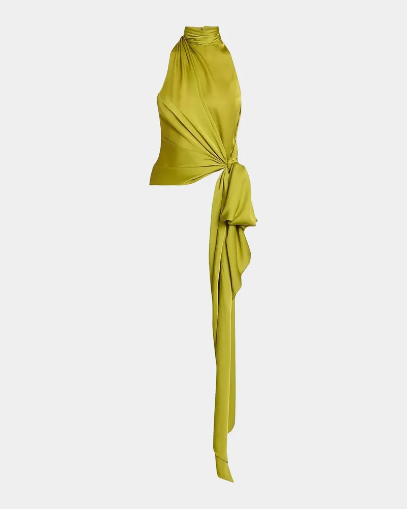 Turtleneck Bow Silk Charmeuse Sleeveless Top
