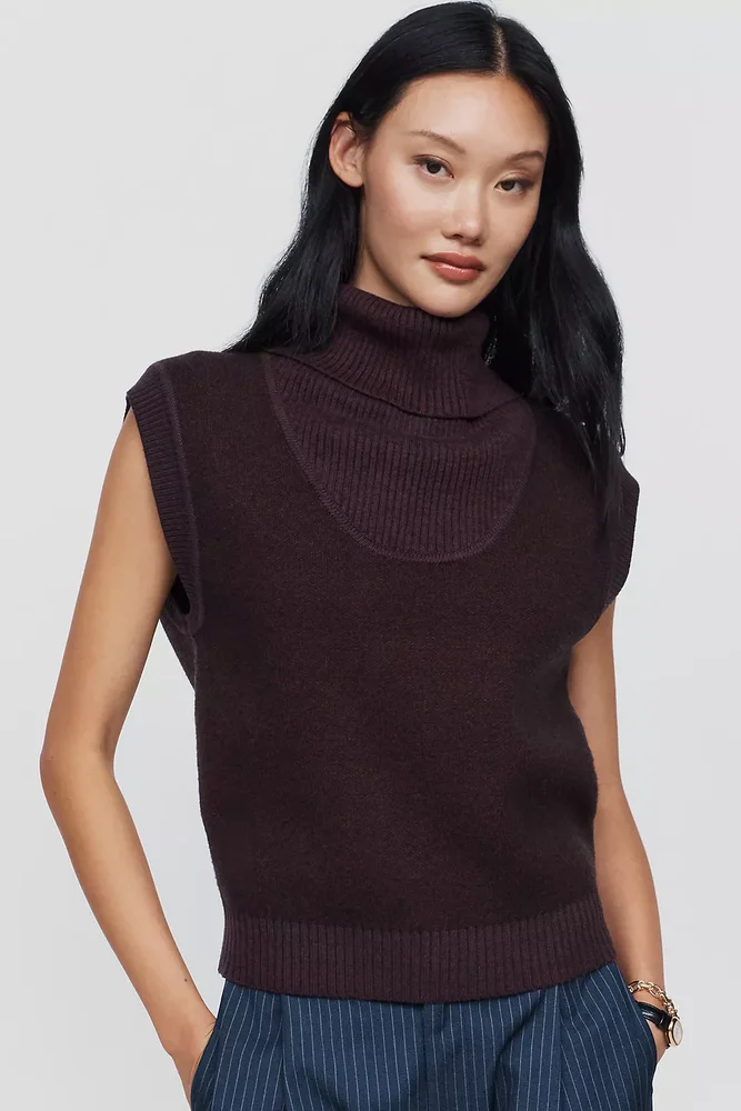 Funnel Neck Cap Sleeve Sweater
