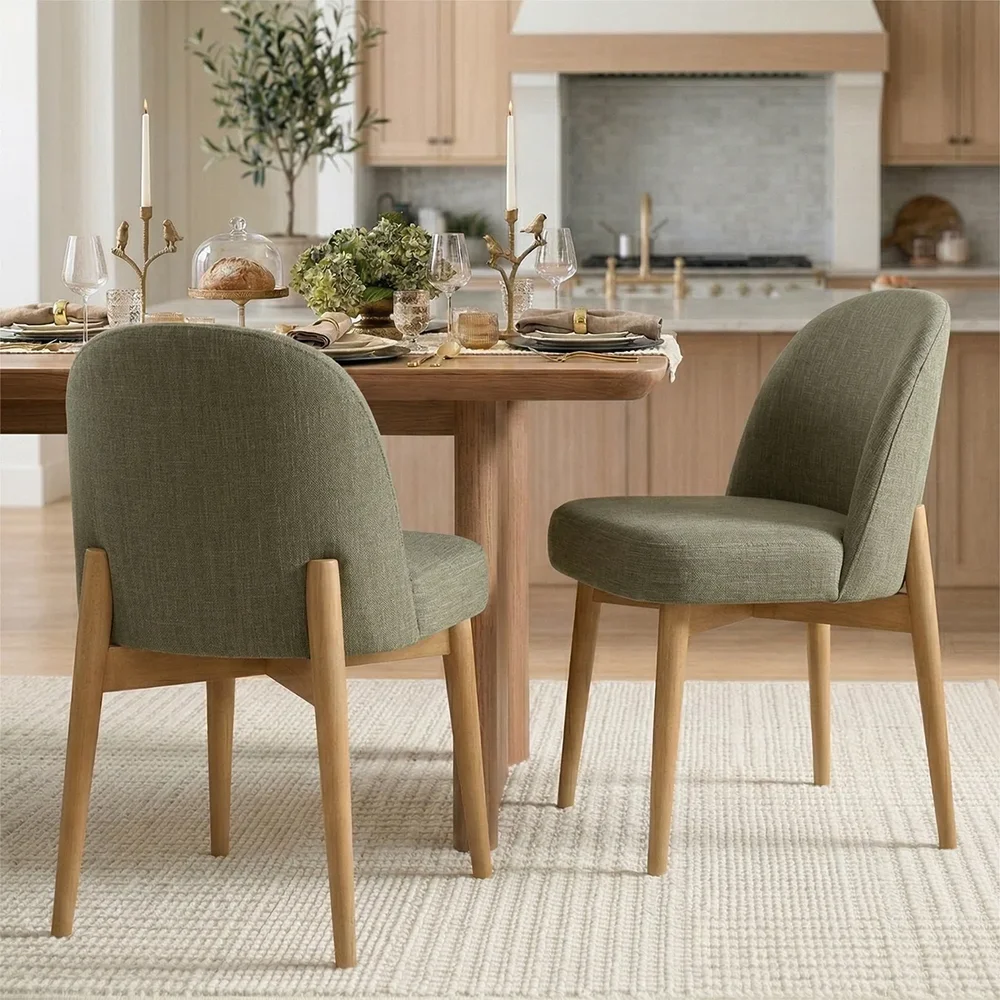 Hillier Linen Blend Parson Chairs with Solid Wood Legs