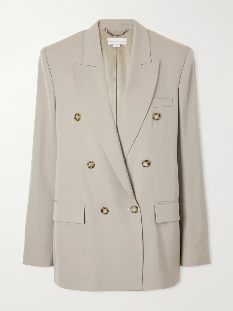 Double-breasted oversized wool-twill blazer in Beige