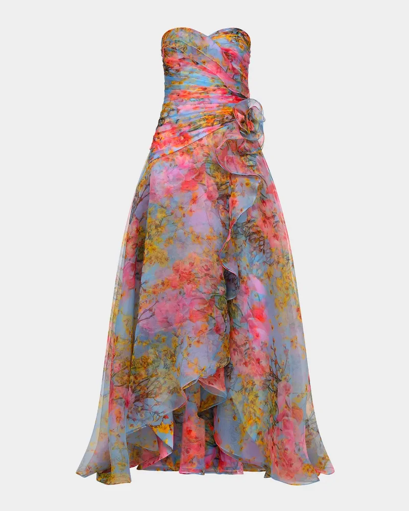 Eloise Strapless Floral-Print Organza Gown