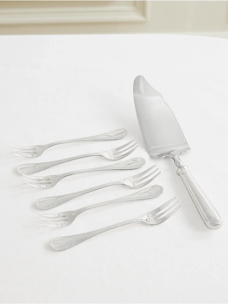Seven-piece silver-plated cake server and dessert forks set