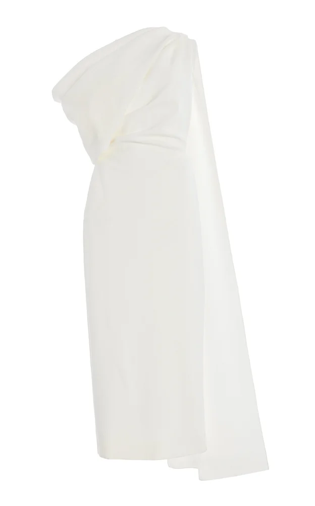 Maite Cape-Detailed Asymmetric Bonded Crepe Midi Dress