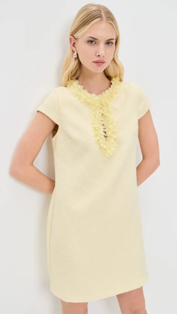 Tweed Mini Dress With Floral Trim