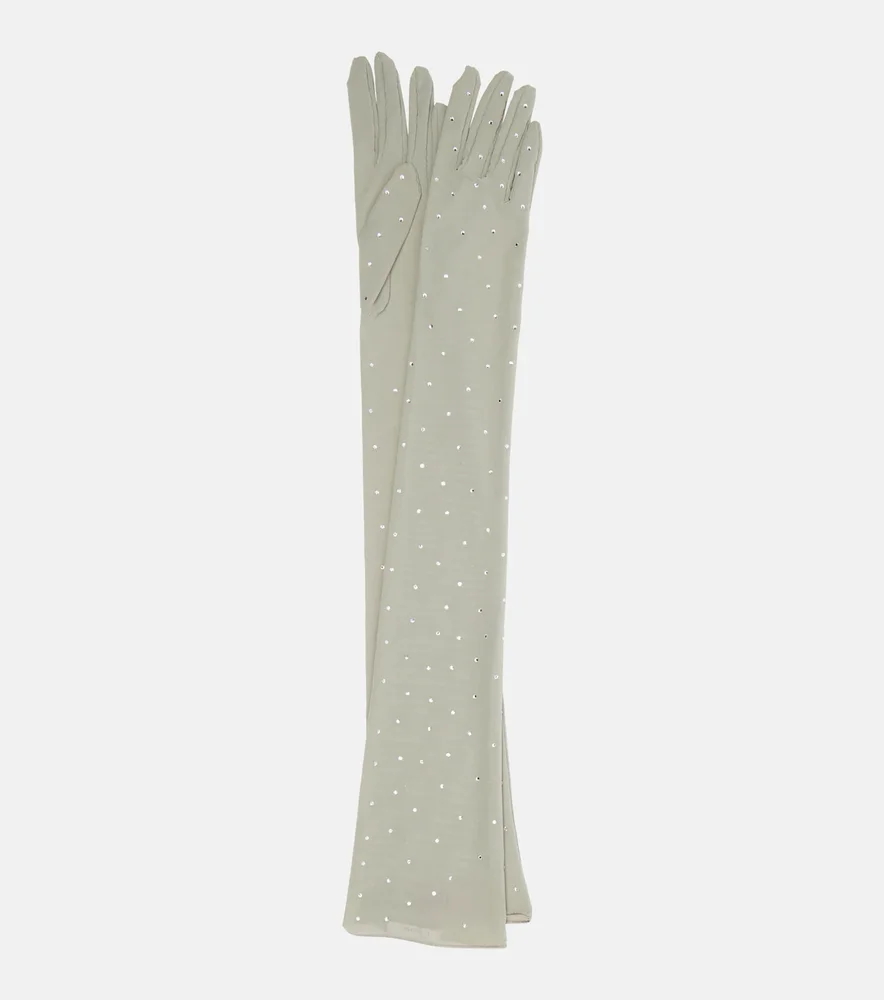 Crystal-embellished Mesh Gloves