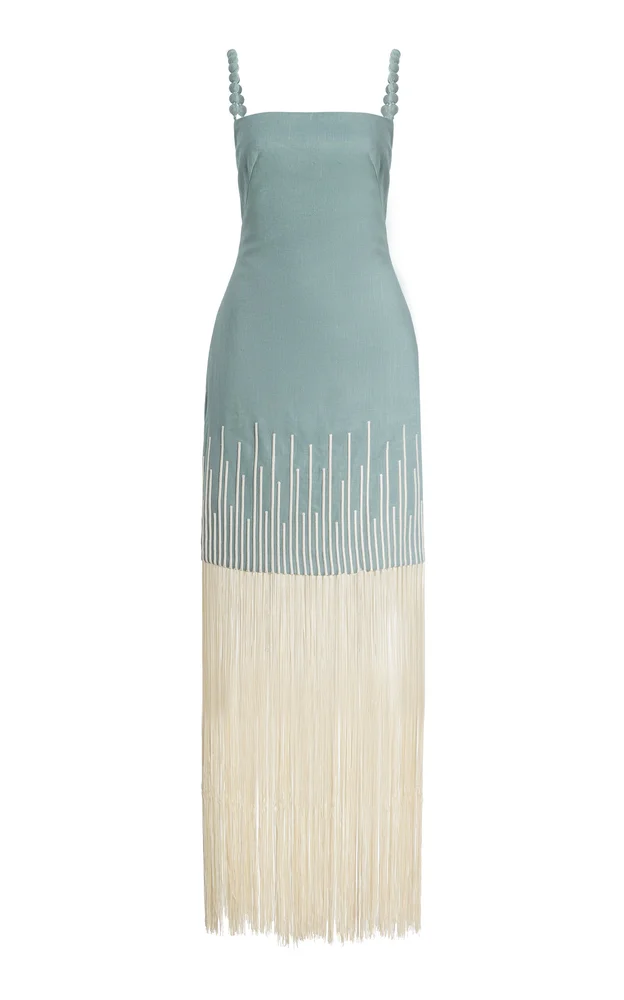 Exclusive Mar Caribe Fringed Linen Maxi Dress