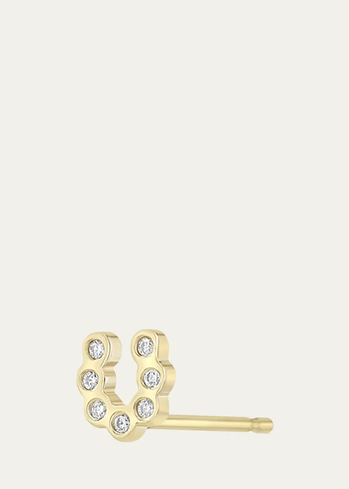 14K Tiny Diamond Bezel Horseshoe Stud Earring, Single