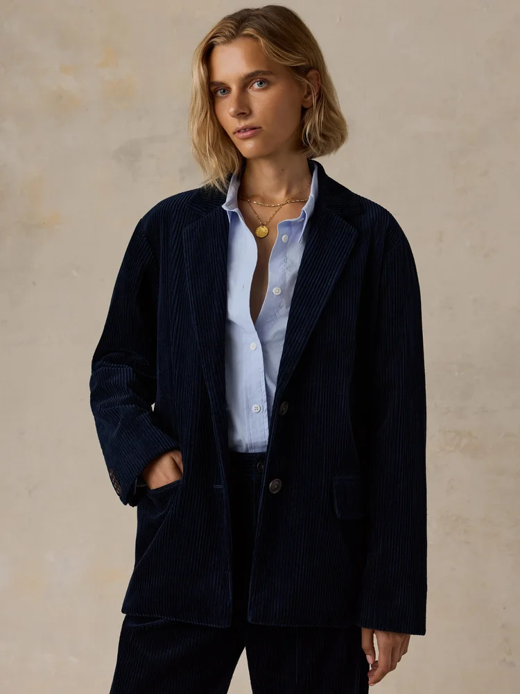 Hawthorne Cord Oversized Blazer, Navy
