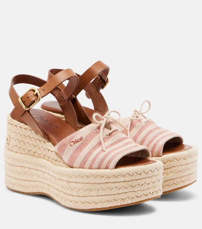 Striped canvas espadrille wedge sandals