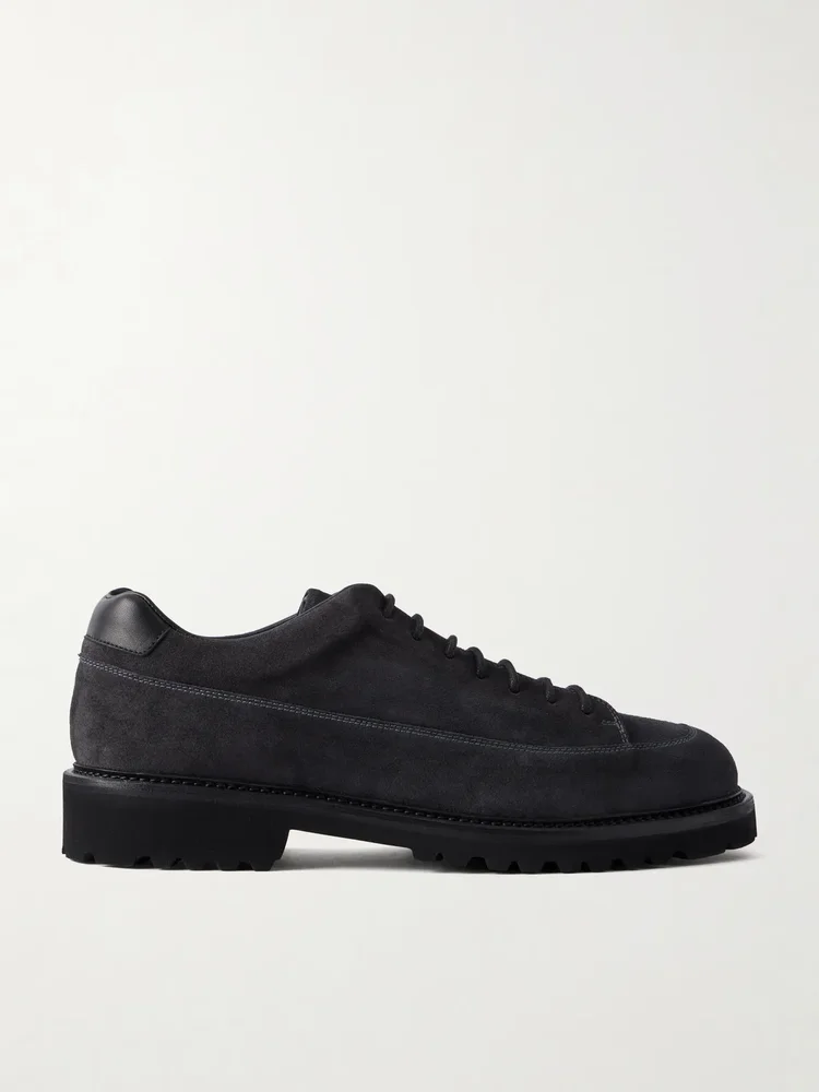Leather-Trimmed Suede Hiking Boots