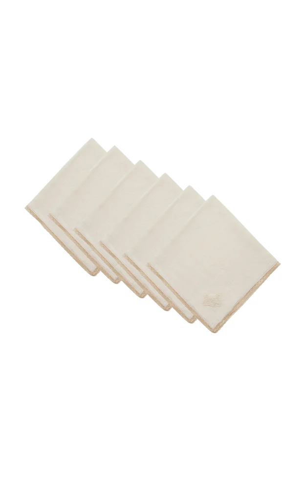 Set-of-Four Swan-Embroidered Linen Dinner Napkins