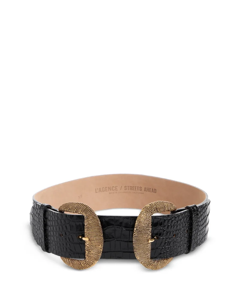 Rooney Double Buckle Embossed Leather Belt