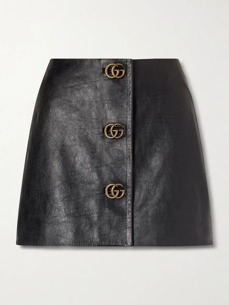 embellished textured leather mini skirt