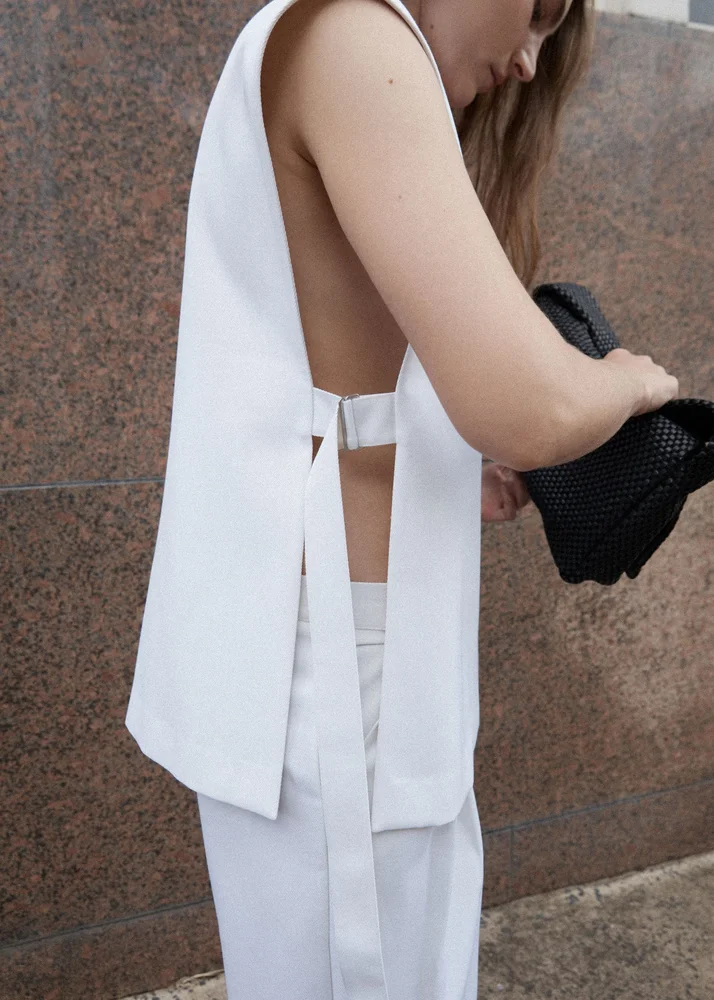 Relaxed Side Tie Vest - Off White