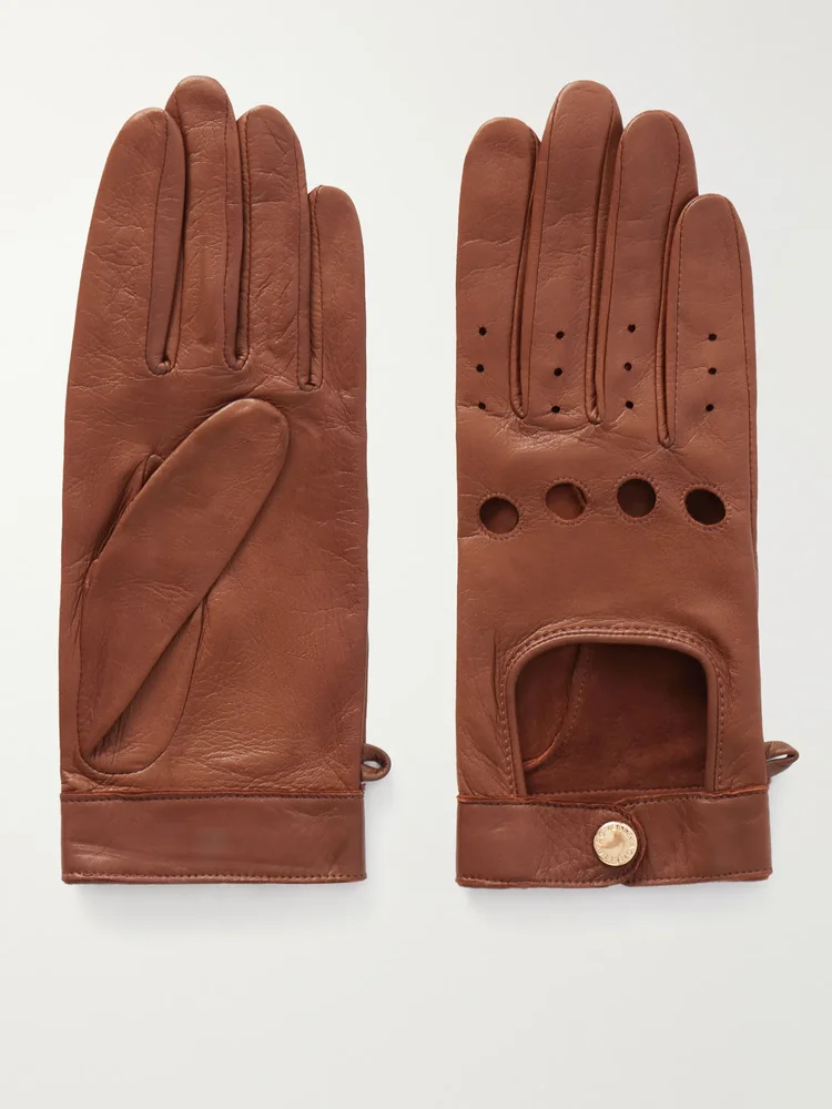 Rose perforated leather gloves
