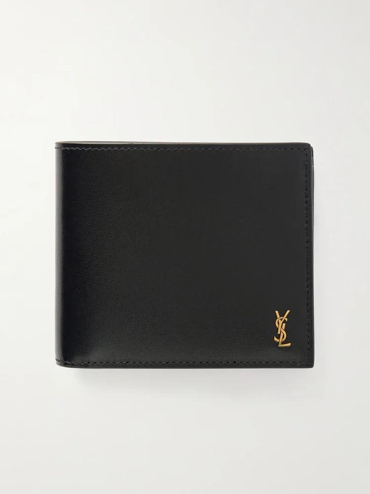 Logo-Embellished Leather Bifold Wallet with Money Clip, Black
