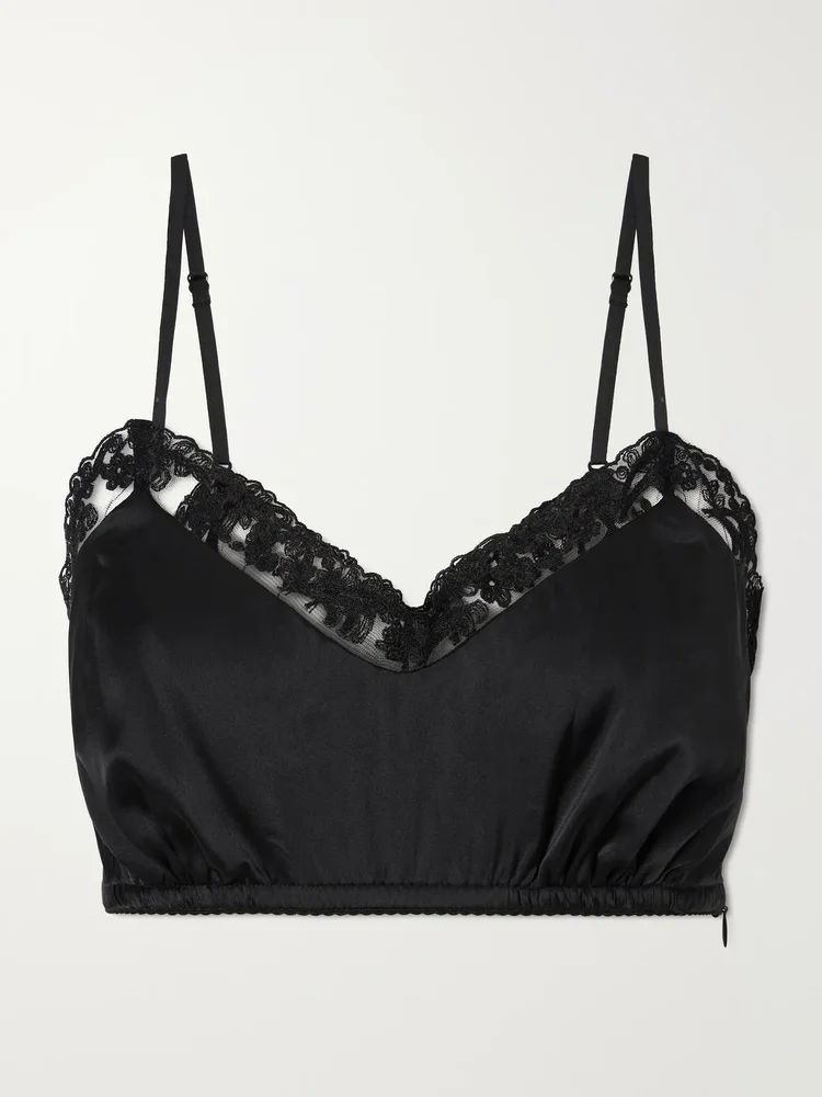 Lace-trimmed satin bralette