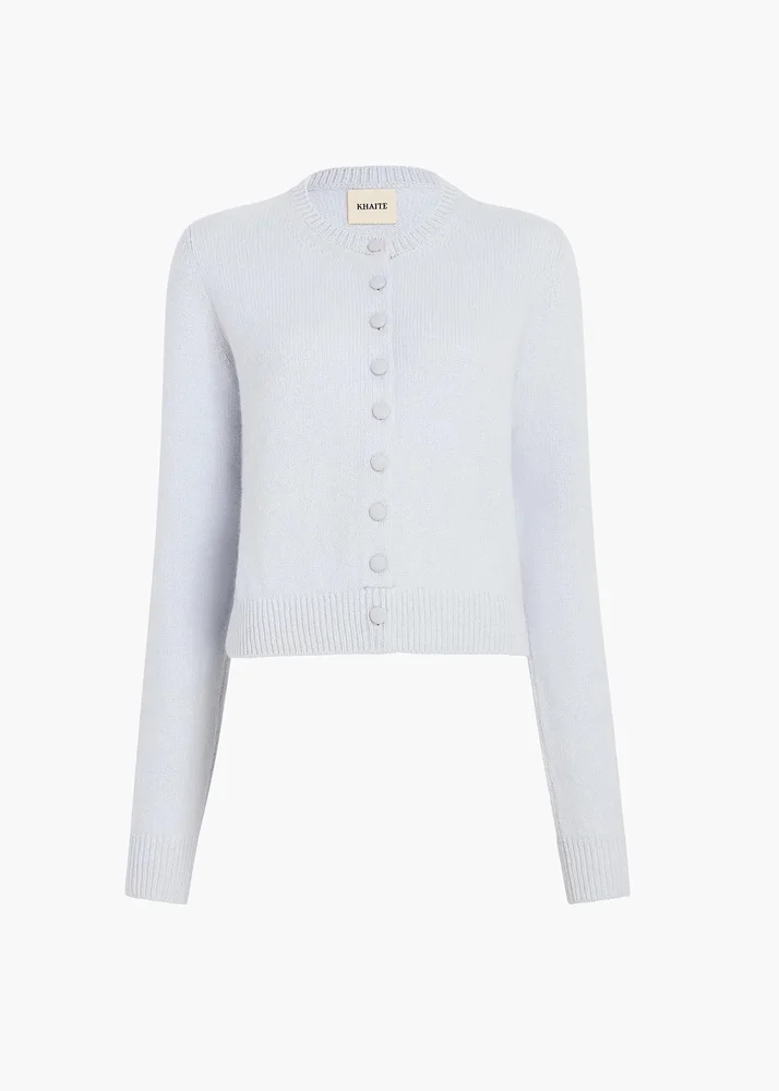 Everheart Cardigan in Ice Blue with Suede Buttons