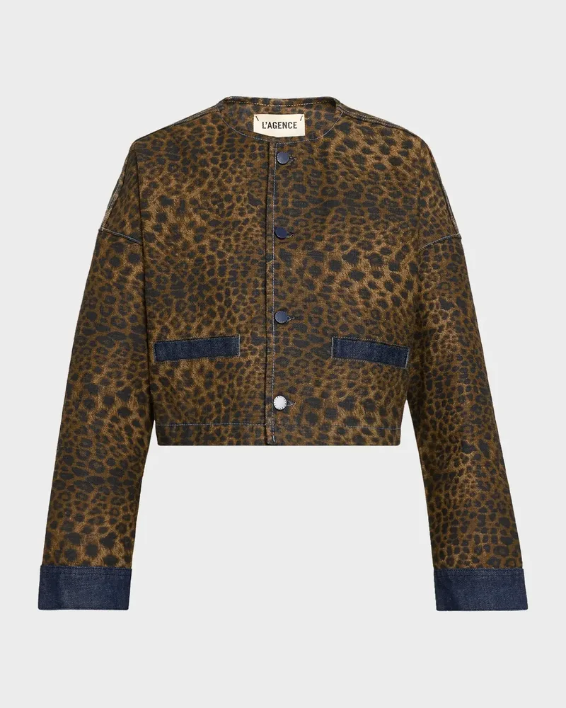 Verona Leopard-Print Crop Denim Jacket