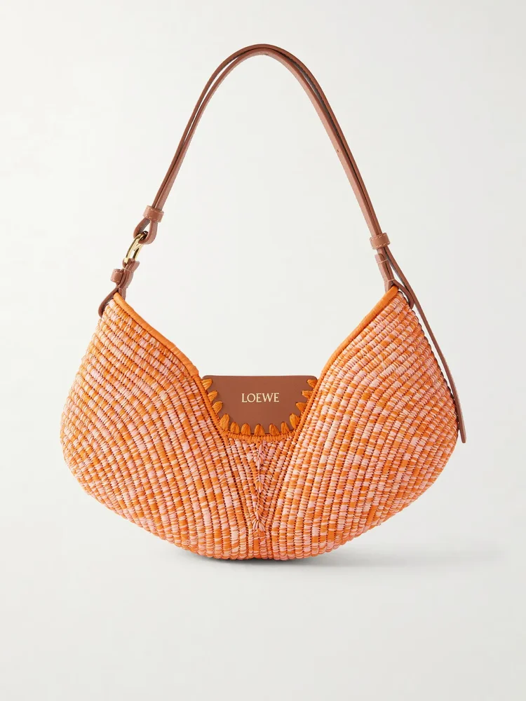 Plus Paula S Ibiza Swing Medium Leather Trimmed Raffia Shoulder Bag