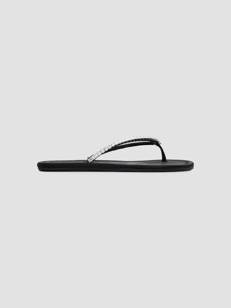 Raso Nero Crystal-Embellished Silk Flat Sandals