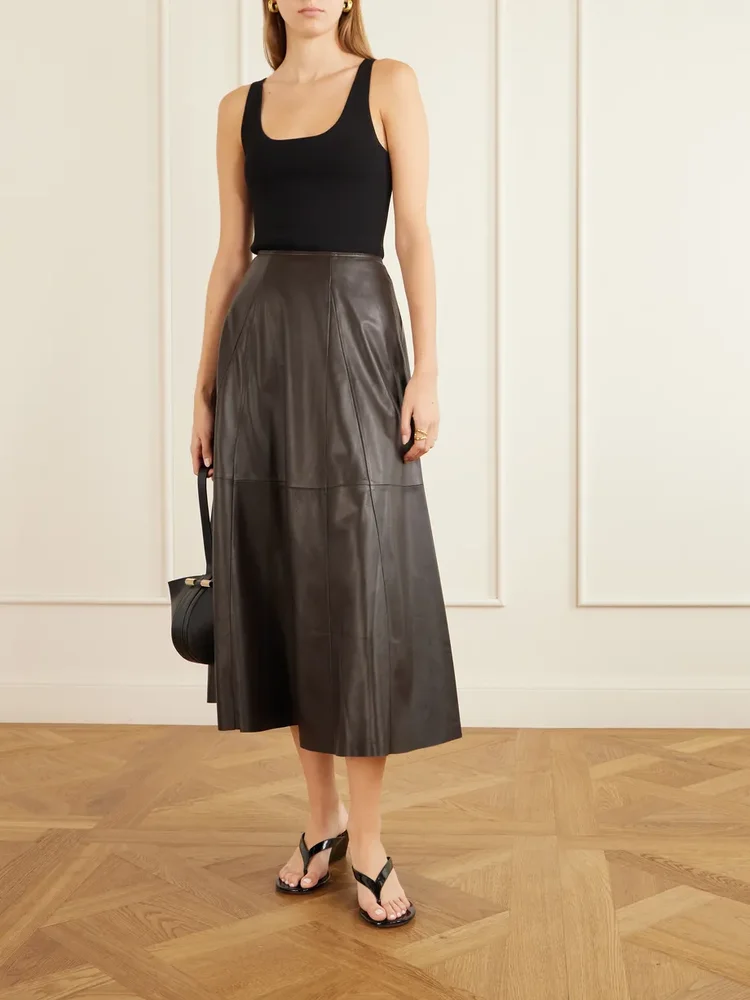 Eleni paneled leather midi skirt