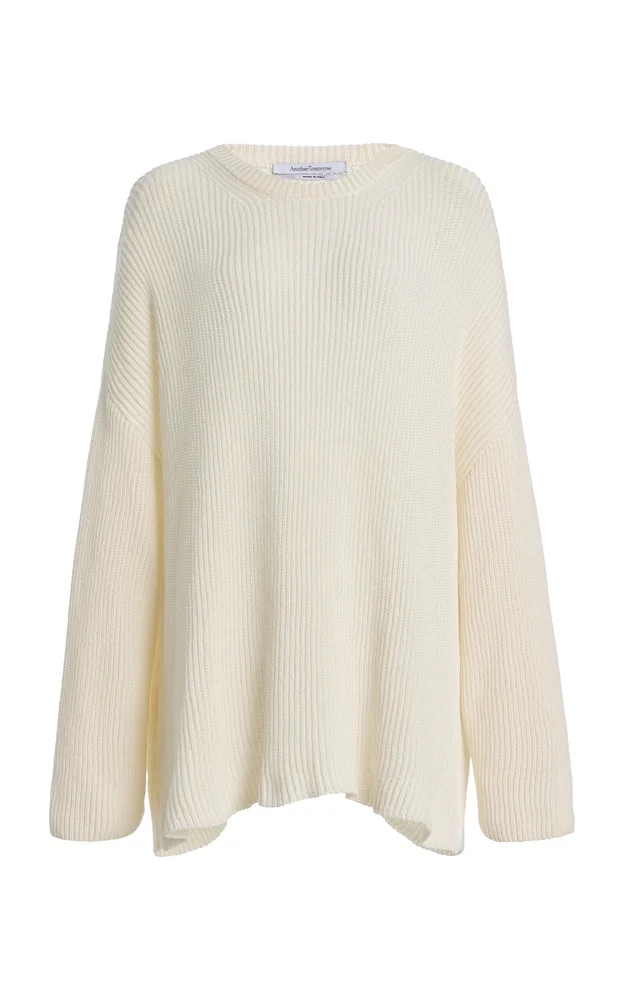 Draped Knitted Cotton-Blend Sweater