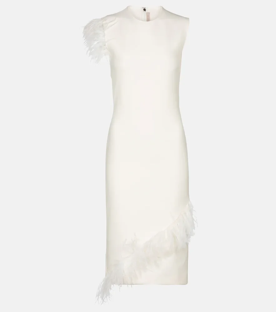 Feather-Trimmed Wool-Blend Dress