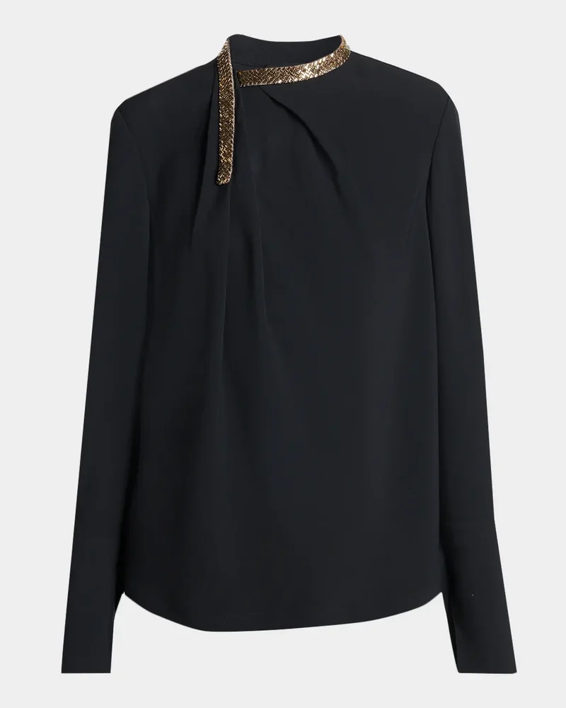 Embellished-Collar Long-Sleeve Top