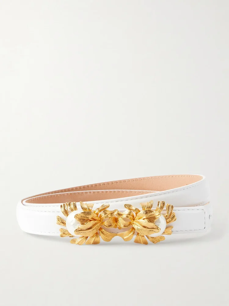 Moonflower embellished leather belt