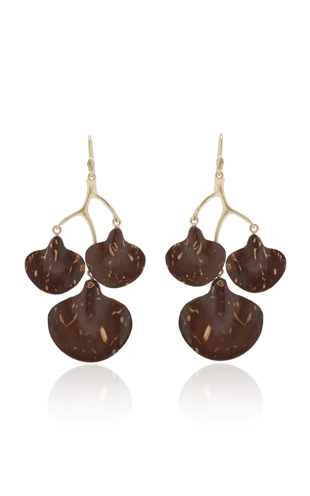 Coconut Shell Ginkgo Branch Earrings