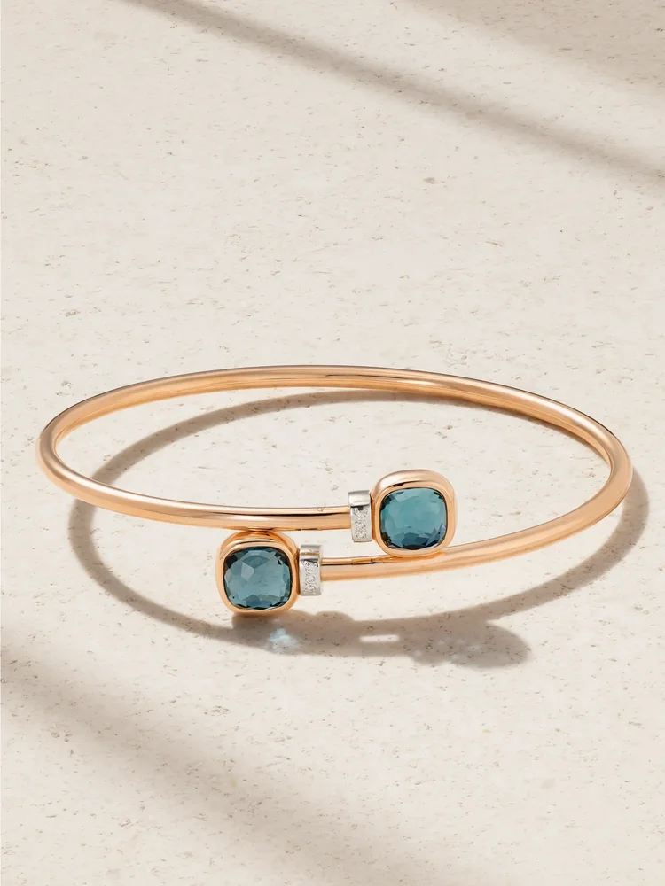 Mini Nudo 18-karat rose and white gold, topaz and diamond bangle