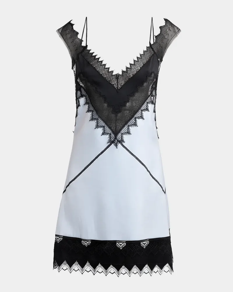 Silk Wool Suiting Lace-Trim Mini Dress