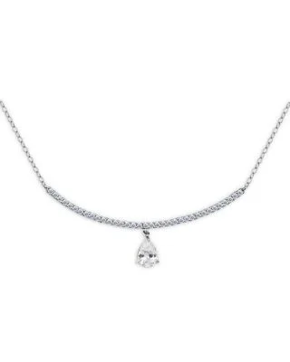 Pear Shape Cubic Zirconia & Pavé Curved Bar Pendant Necklace in Sterling Silver, 16"-18" - Exclusive