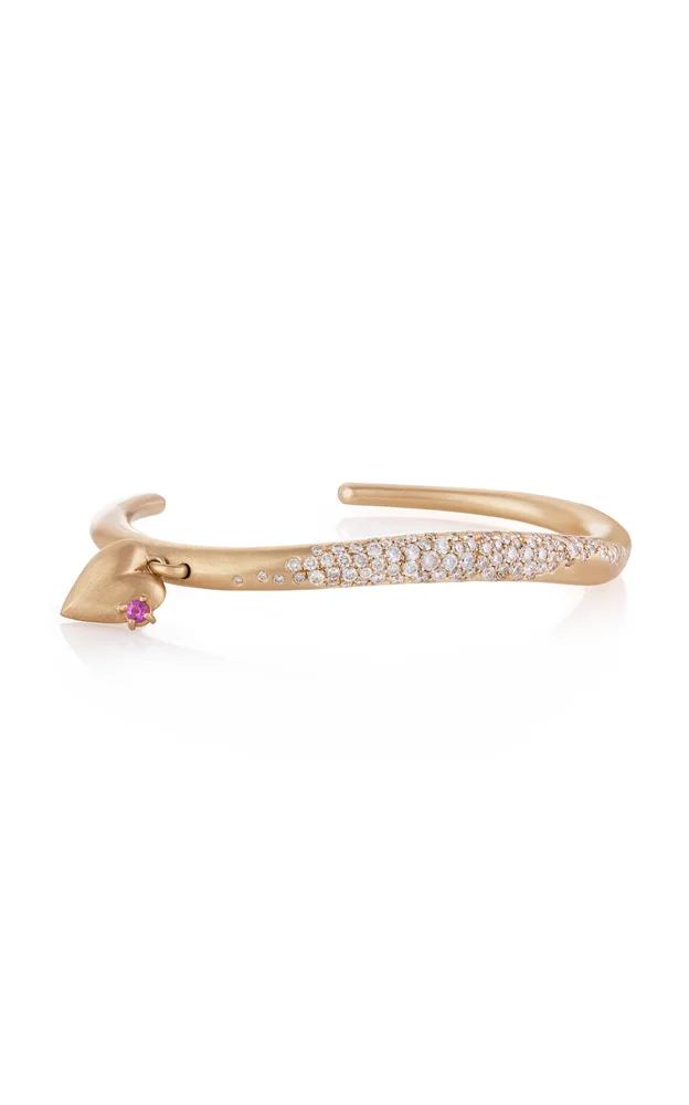 Wave of Joy 18K Yellow Gold Diamond and Pink Sapphire Cuff
