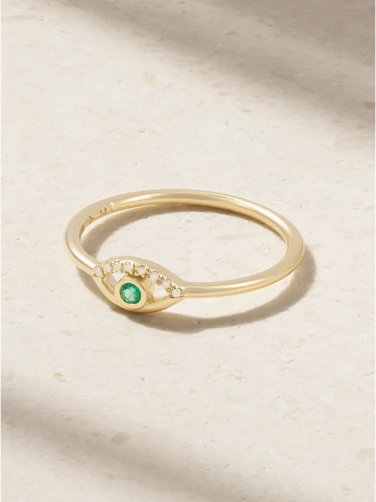 Wink 14-karat gold, diamond and emerald ring