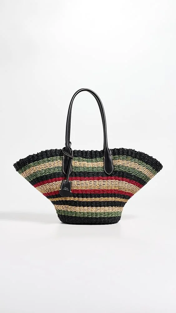 Bellport Stripe Raffia Basket Tote Bag