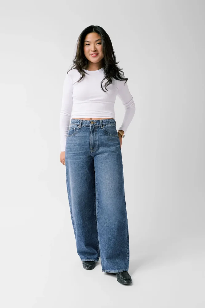 The Kiki Petite Mid Rise Baggy Jean / Sapphire
