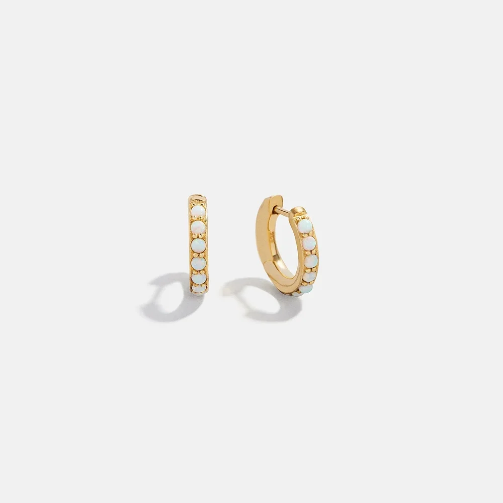 14K Gold Semi-Precious Huggie Earrings - Opal