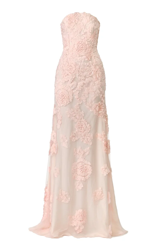 Floral Bustier Chiffon Gown