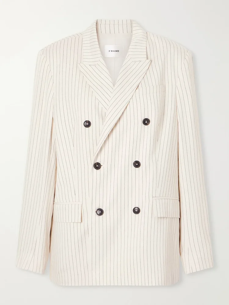 The Avenue Double Breasted Striped Blazer