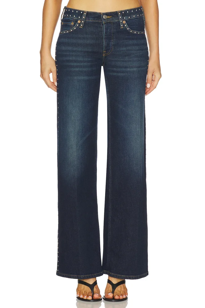 Studded Mid Rise Wide Leg Jeans