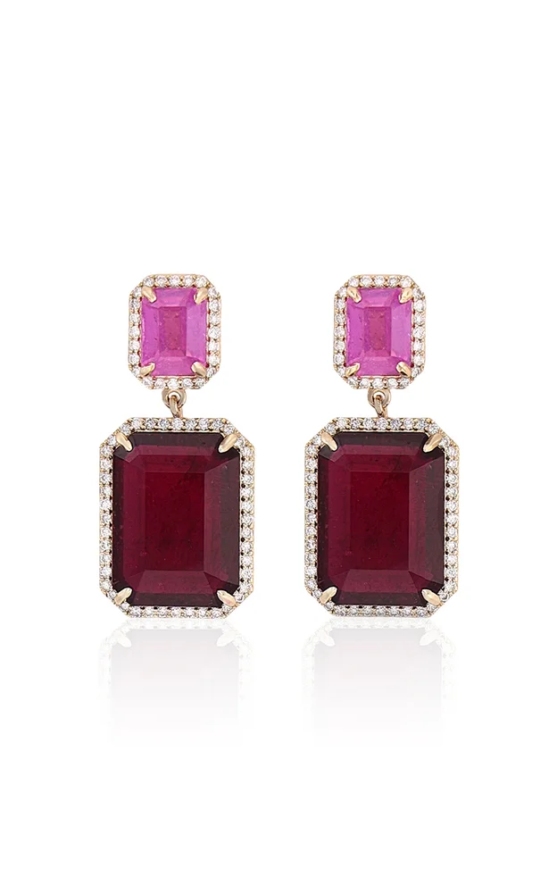 14K Yellow Gold Pink Tourmaline Double Drop Earrings