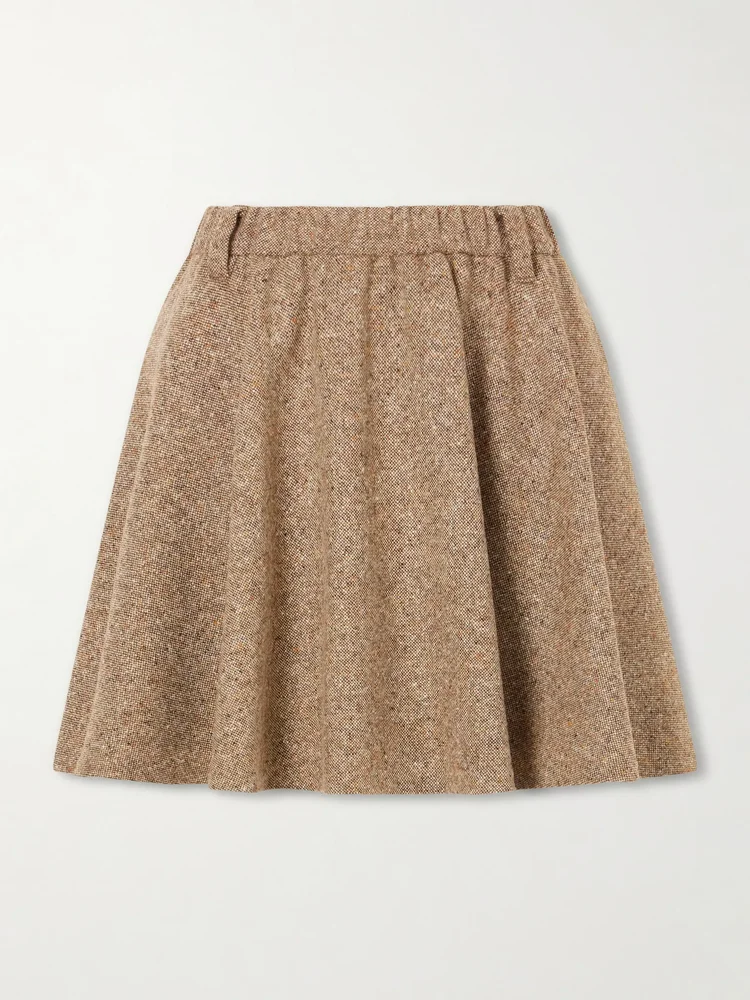 Pleated wool-blend tweed mini skirt
