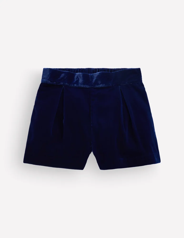 Boden Velvet Pleated Shorts-College Navy