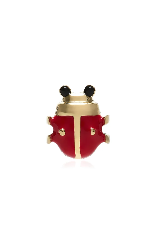 Mini Ladybug 9K Gold Enamel Single Earring
