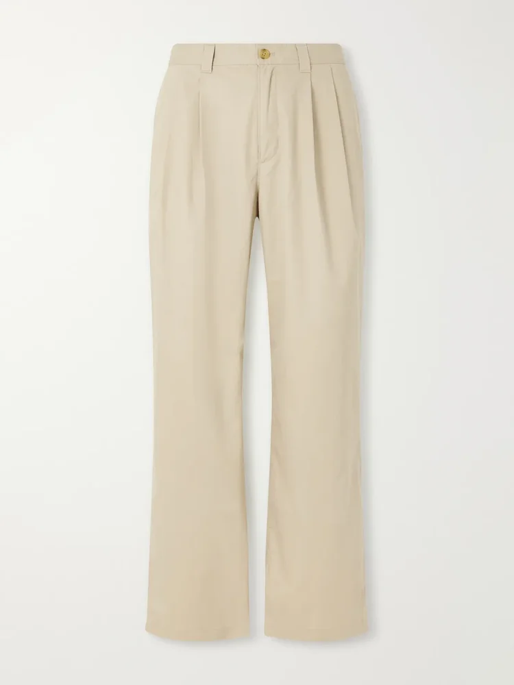Straight-Leg Pleated Cotton Trousers